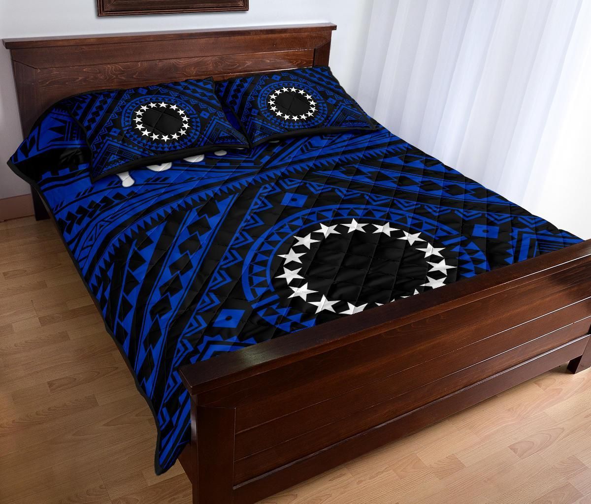 Cook Islands Personalised Quilt Bed Set - Seal With Polynesian Tattoo Style ( Blue)
