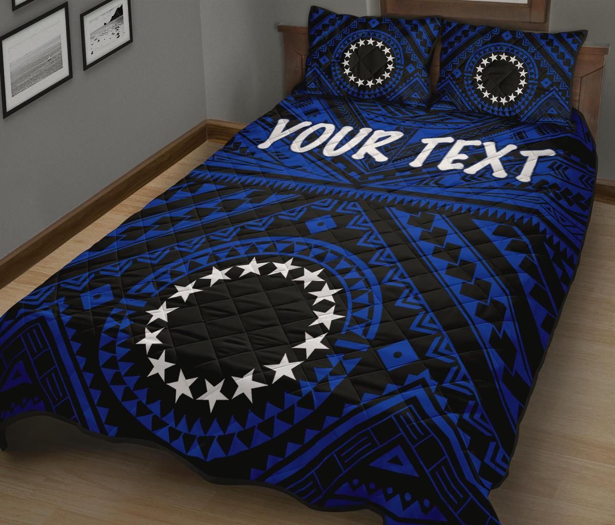 Cook Islands Personalised Quilt Bed Set - Seal With Polynesian Tattoo Style ( Blue)