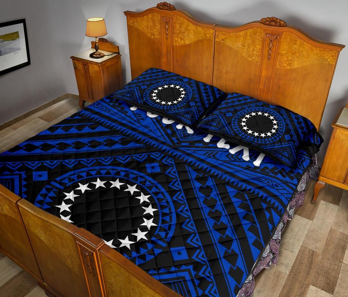 Cook Islands Personalised Quilt Bed Set - Seal With Polynesian Tattoo Style ( Blue)