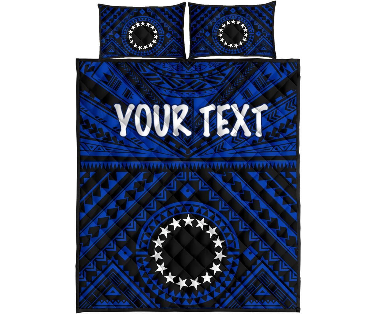 Cook Islands Personalised Quilt Bed Set - Seal With Polynesian Tattoo Style ( Blue)