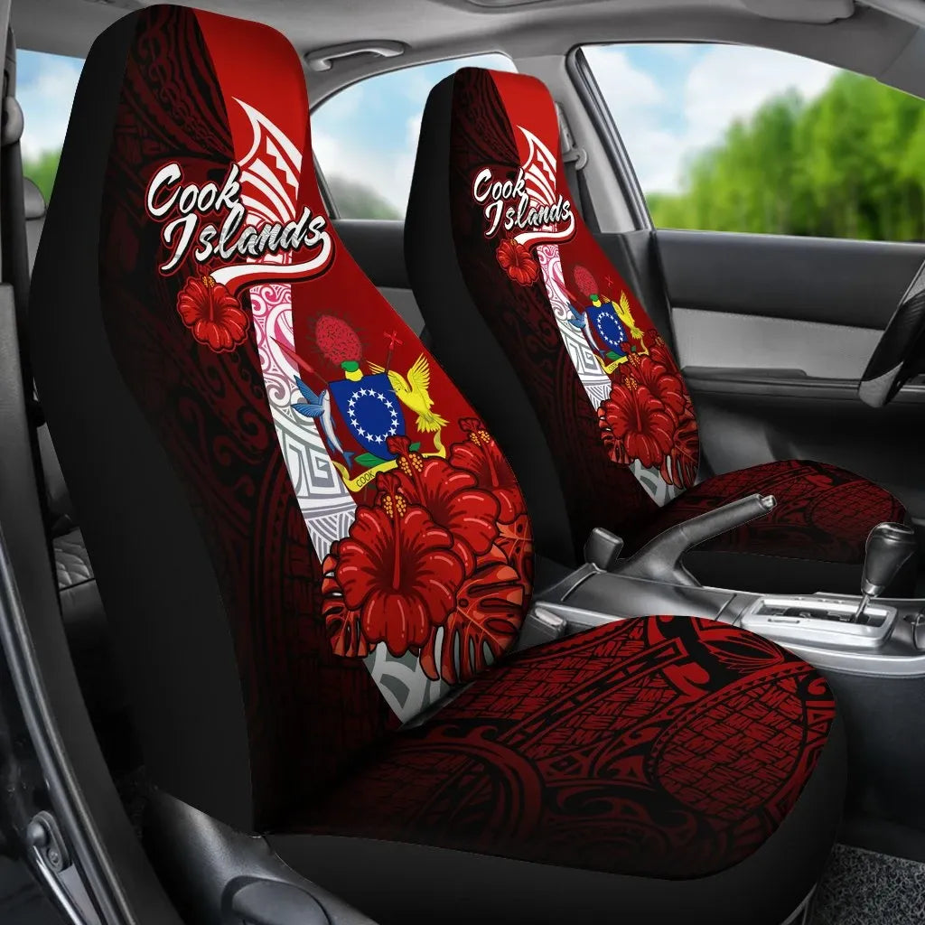 Cook Islands Polynesian Car Seat Covers - Coat Of Arm With Hibiscus