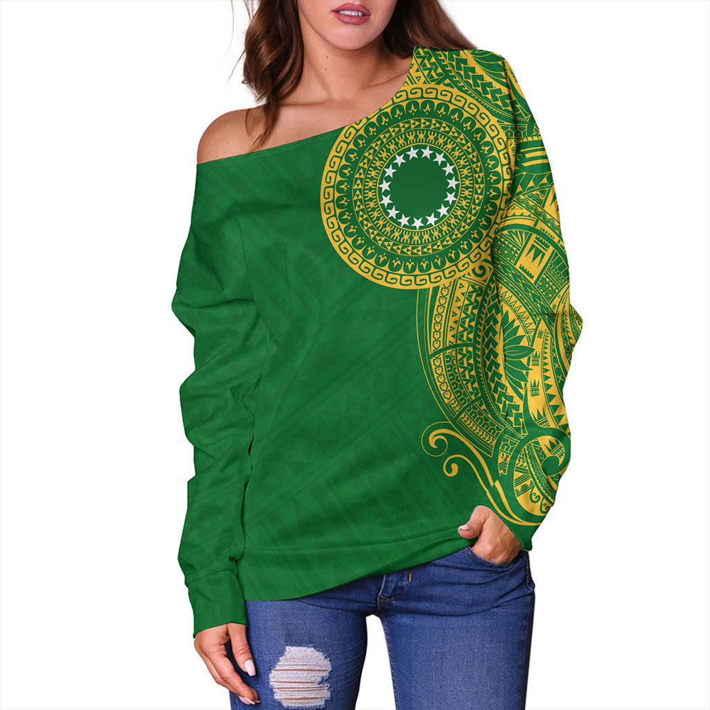 Cook Islands Off Shoulder Sweatshirt Tribal Tattoo Circle