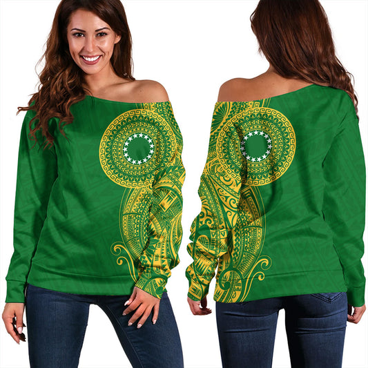 Cook Islands Off Shoulder Sweatshirt Tribal Tattoo Circle