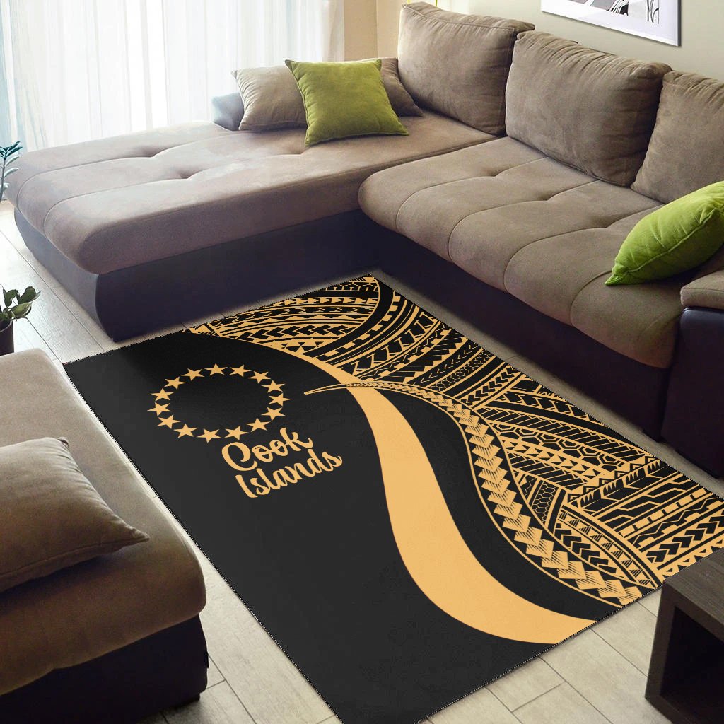Cook Islands Area Rug - Gold Polynesian Tentacle Tribal Pattern