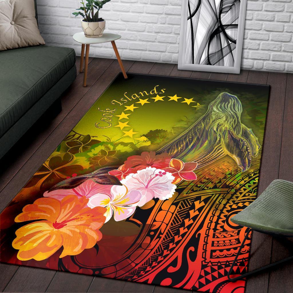 Cook Islandss Area Rug - Humpback Whale with Tropical Flowers (Yellow)