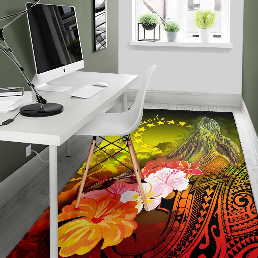 Cook Islandss Area Rug - Humpback Whale with Tropical Flowers (Yellow)