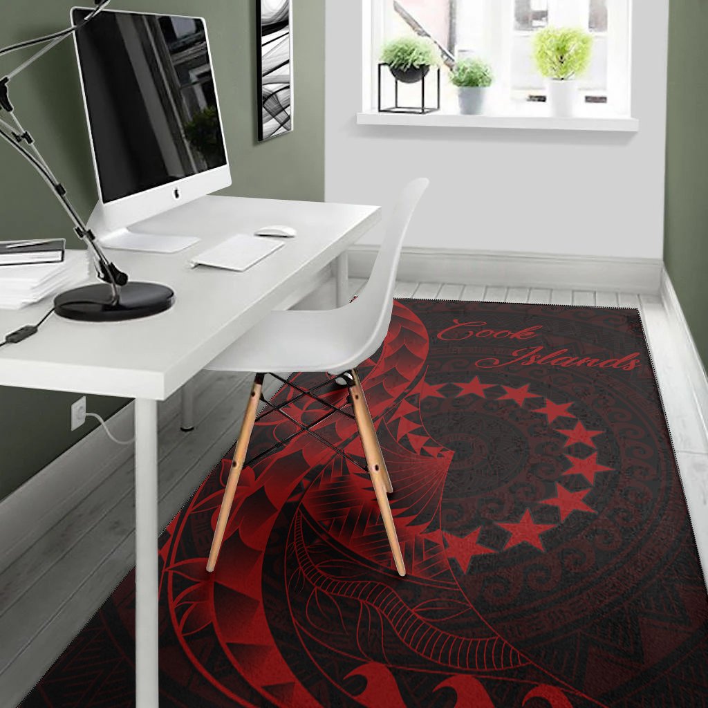 Cook Islandss Area Rug - Polynesian Pattern Style Red Color