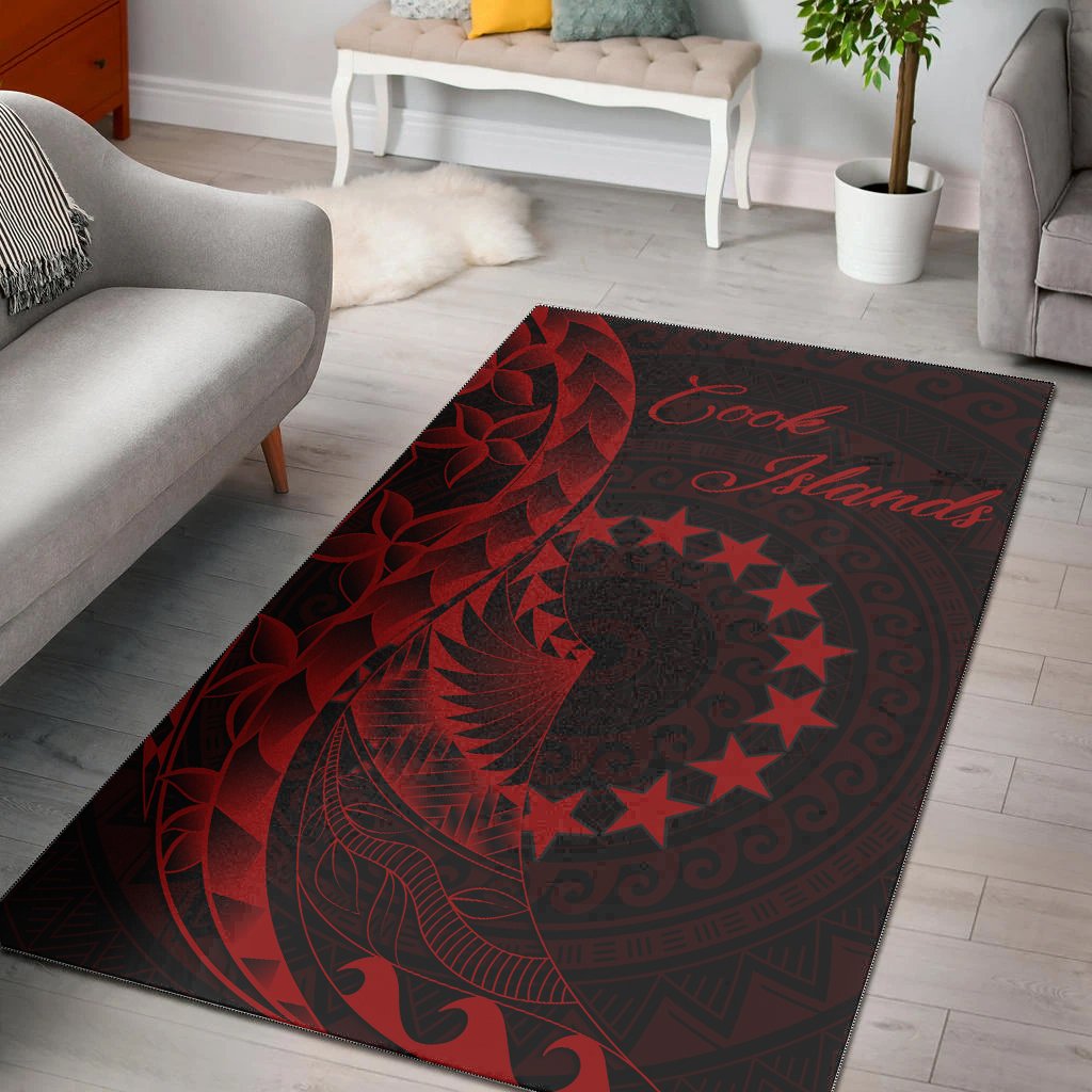 Cook Islandss Area Rug - Polynesian Pattern Style Red Color