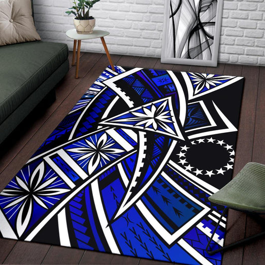 Cook Islands Area Rug - Tribal Flower Special Pattern Blue Color