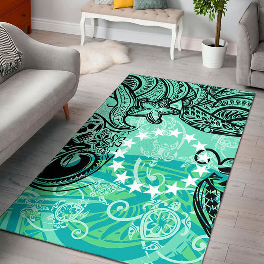 Cook Islandss Area Rug - Vintage Floral Pattern Green Color