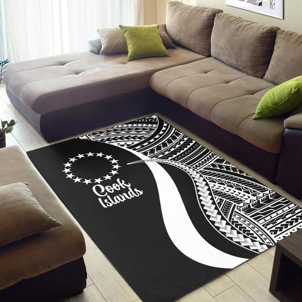 Cook Islands Area Rug - White Polynesian Tentacle Tribal Pattern