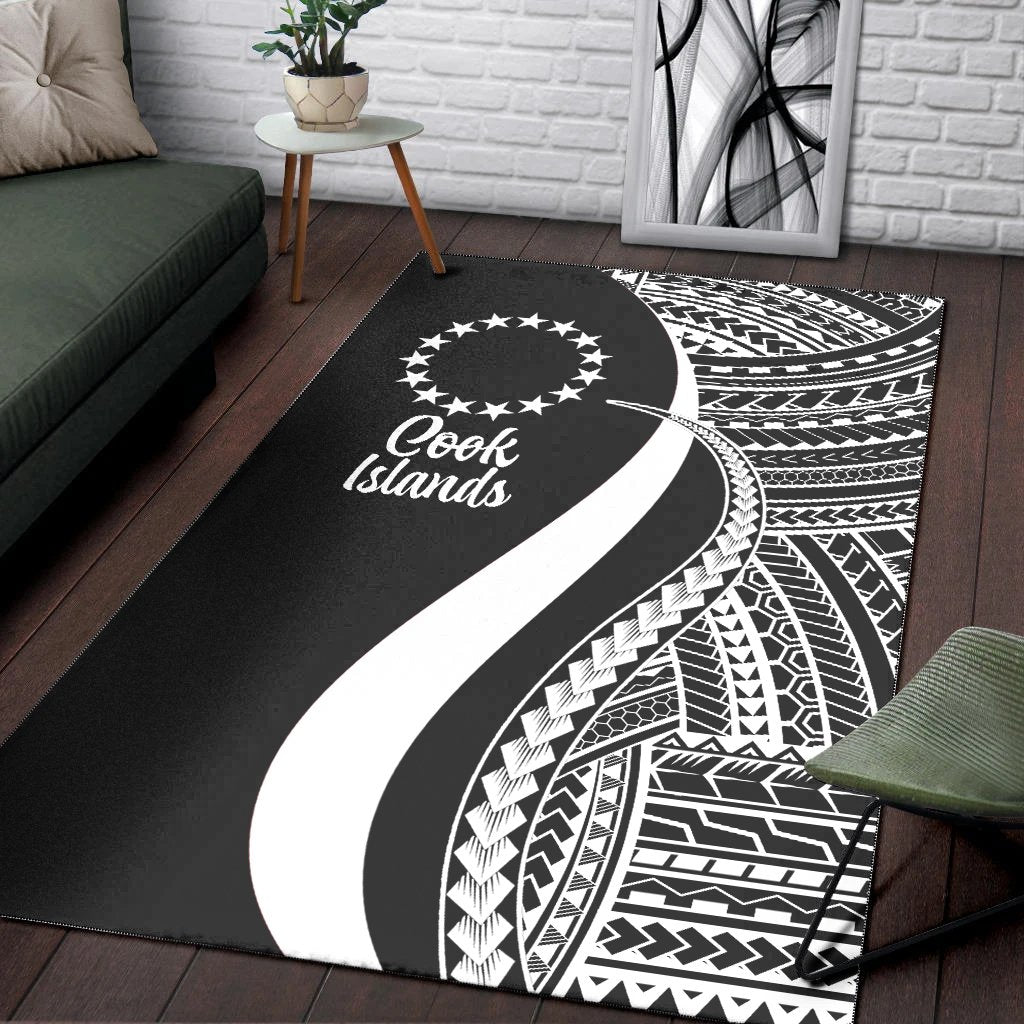Cook Islands Area Rug - White Polynesian Tentacle Tribal Pattern