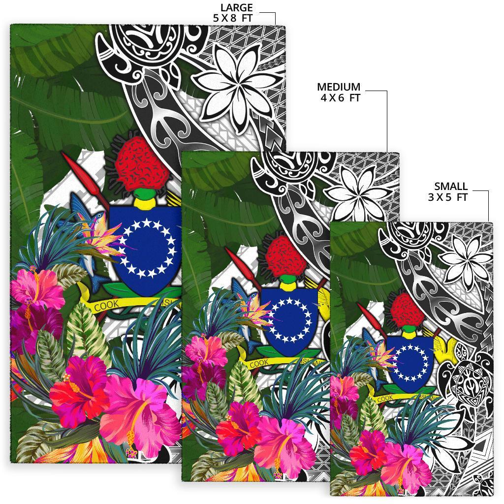 Cook Islandss Area Rug White - Turtle Plumeria Banana Leaf