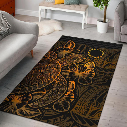 Cook Islands Area Rugs Turtle Hibiscus Gold