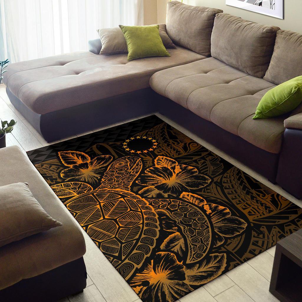 Cook Islands Area Rugs Turtle Hibiscus Gold