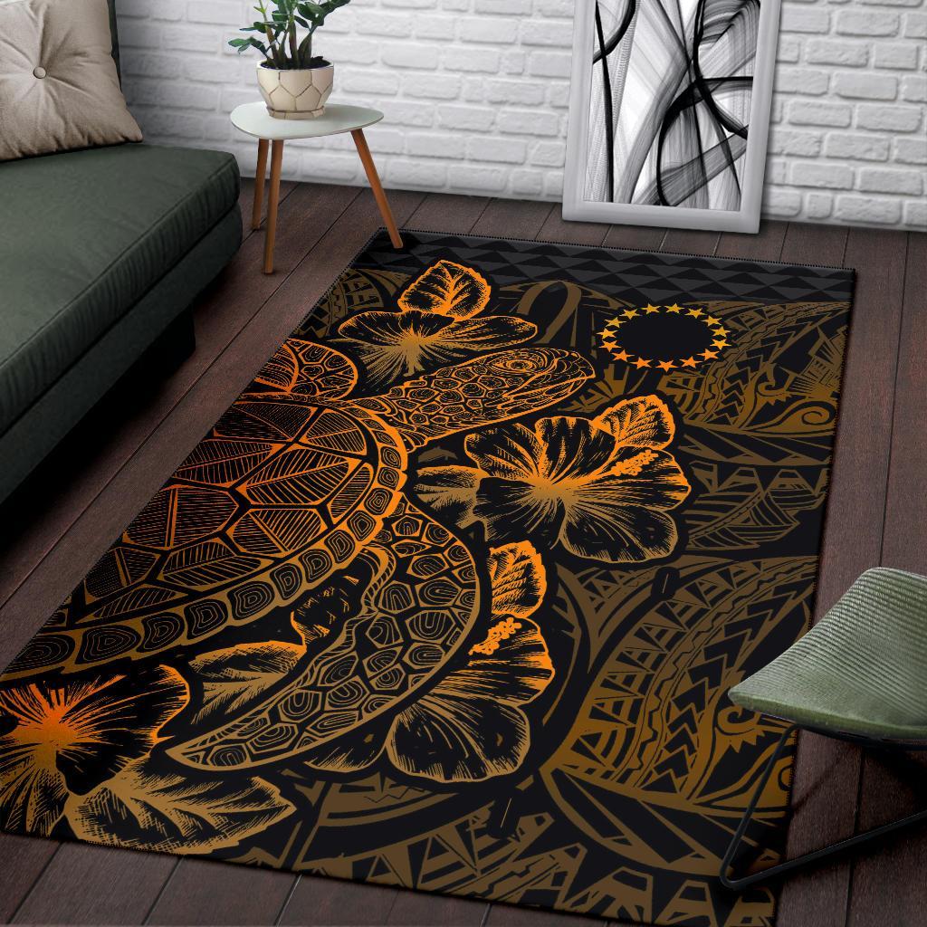 Cook Islands Area Rugs Turtle Hibiscus Gold
