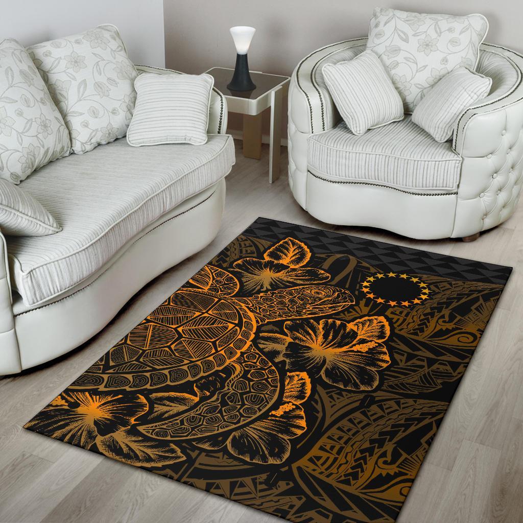 Cook Islands Area Rugs Turtle Hibiscus Gold