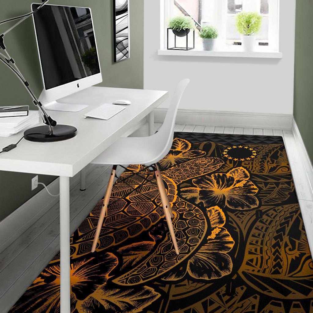 Cook Islands Area Rugs Turtle Hibiscus Gold