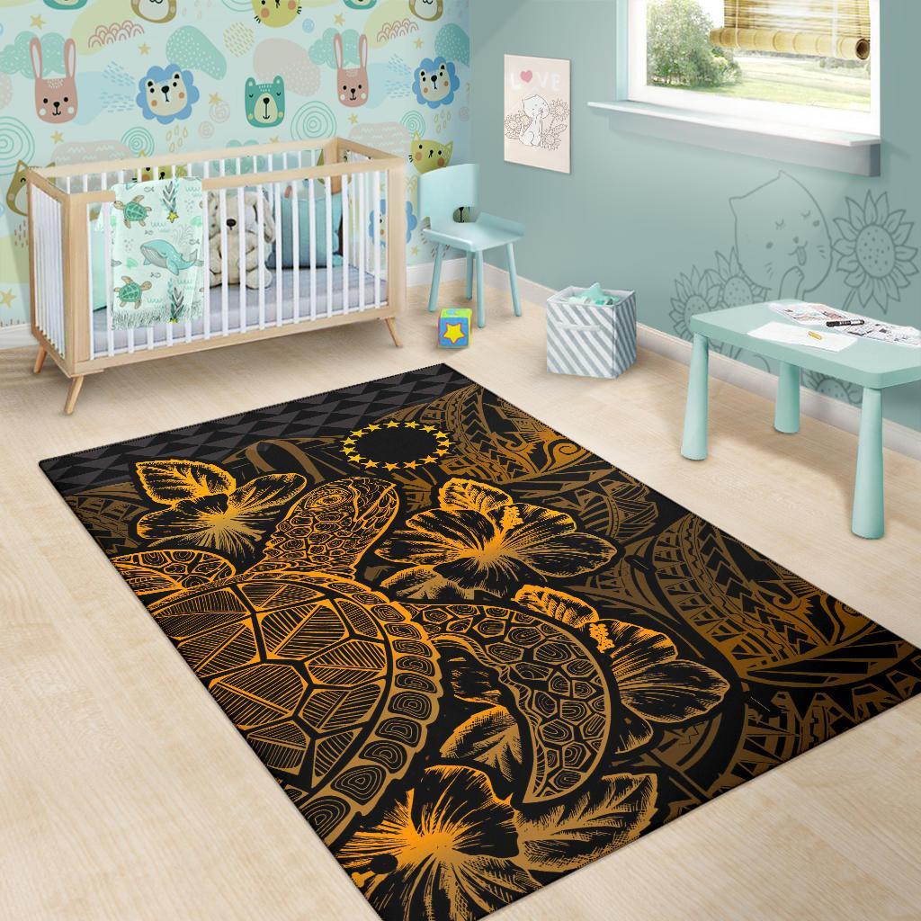 Cook Islands Area Rugs Turtle Hibiscus Gold