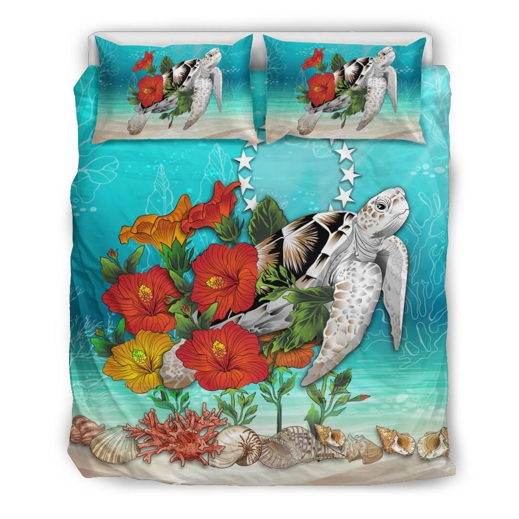 Polynesian Duvet Cover Set - Cook Islands Bedding Set Ocean Turtle Hibiscus