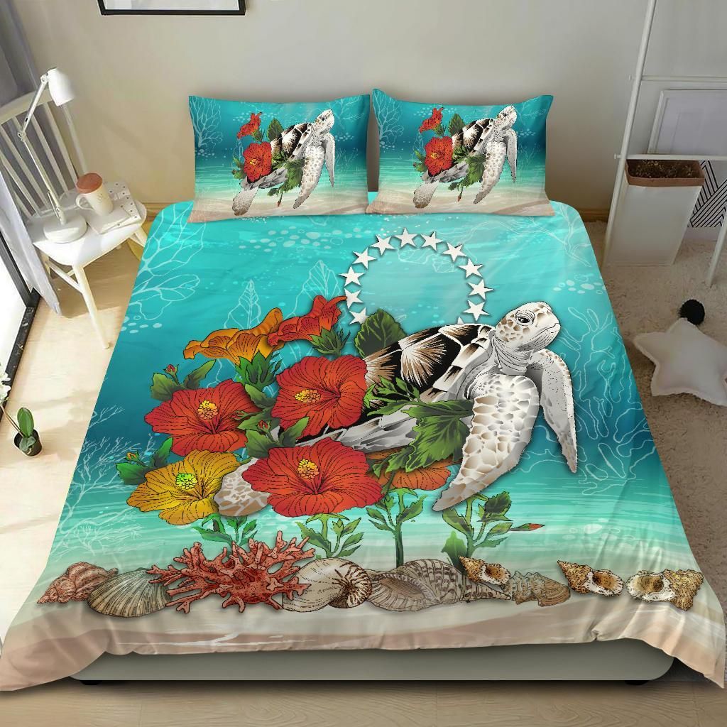 Polynesian Duvet Cover Set - Cook Islands Bedding Set Ocean Turtle Hibiscus