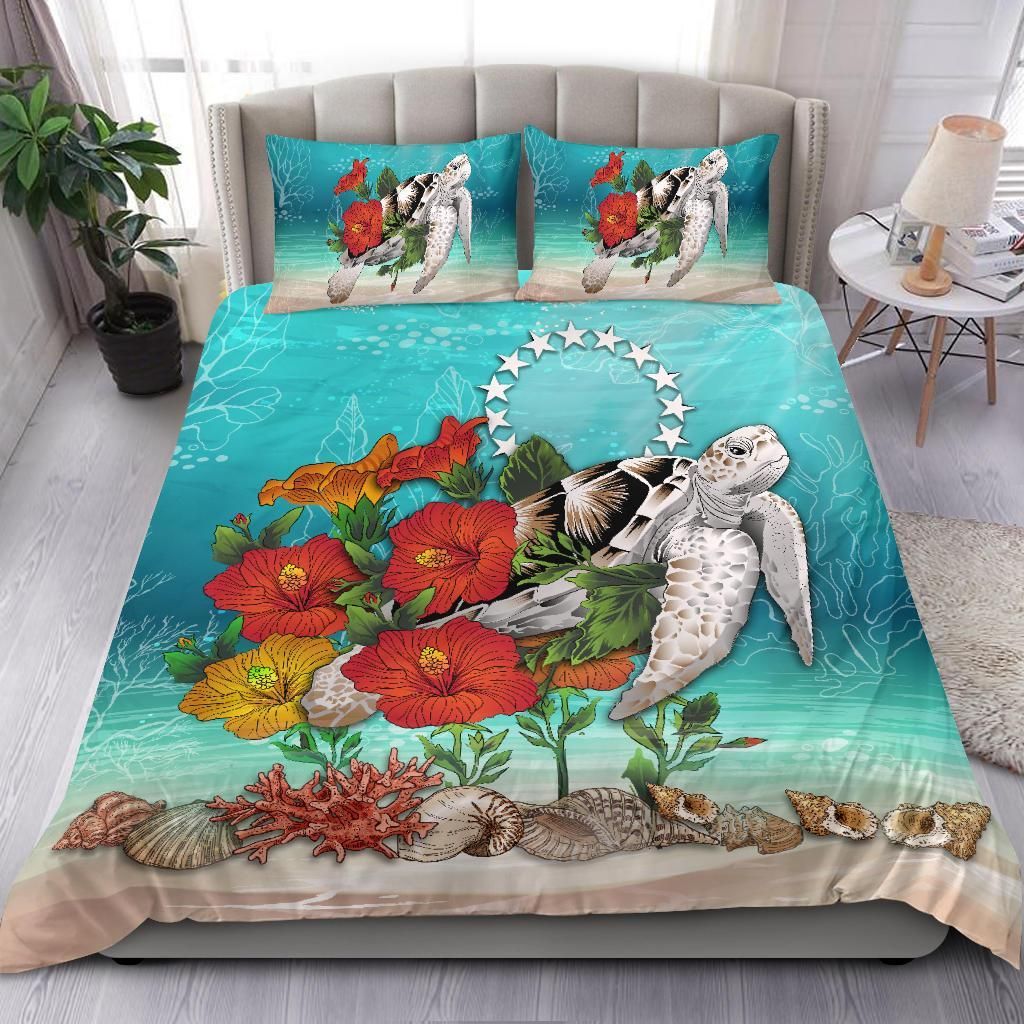 Polynesian Duvet Cover Set - Cook Islands Bedding Set Ocean Turtle Hibiscus