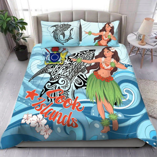 Cook Islands Bedding Set - Polynesian Girls With Shark