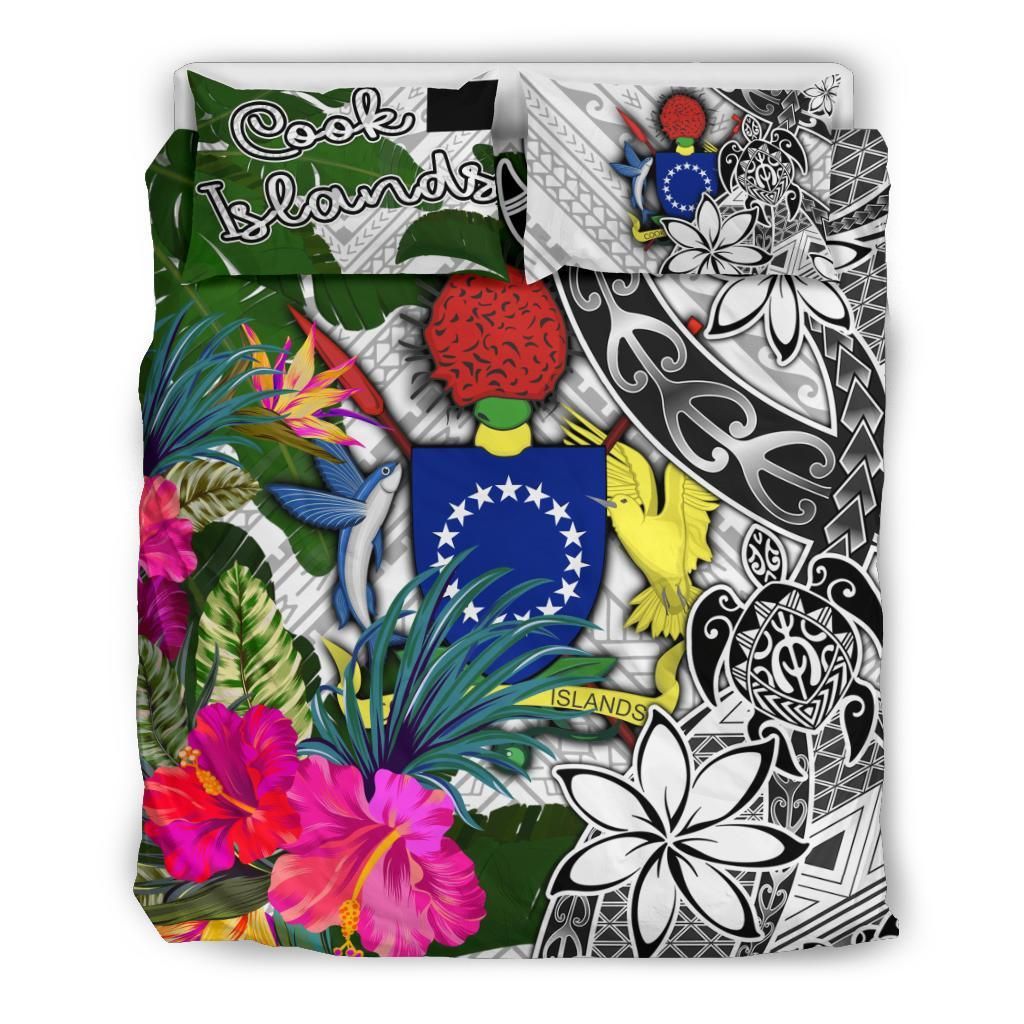 Cook Islands Bedding Set White - Turtle Plumeria Banana Leaf