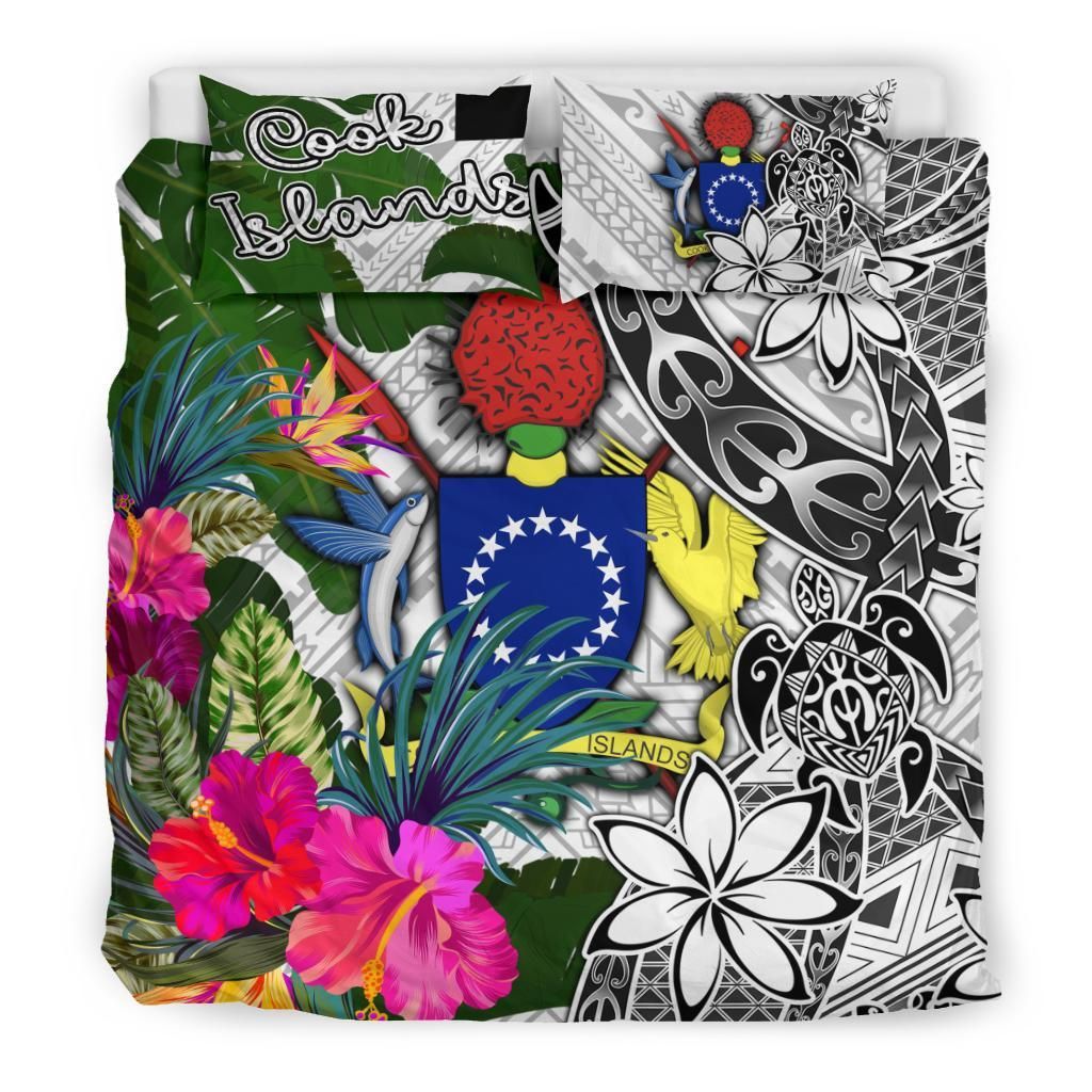 Cook Islands Bedding Set White - Turtle Plumeria Banana Leaf