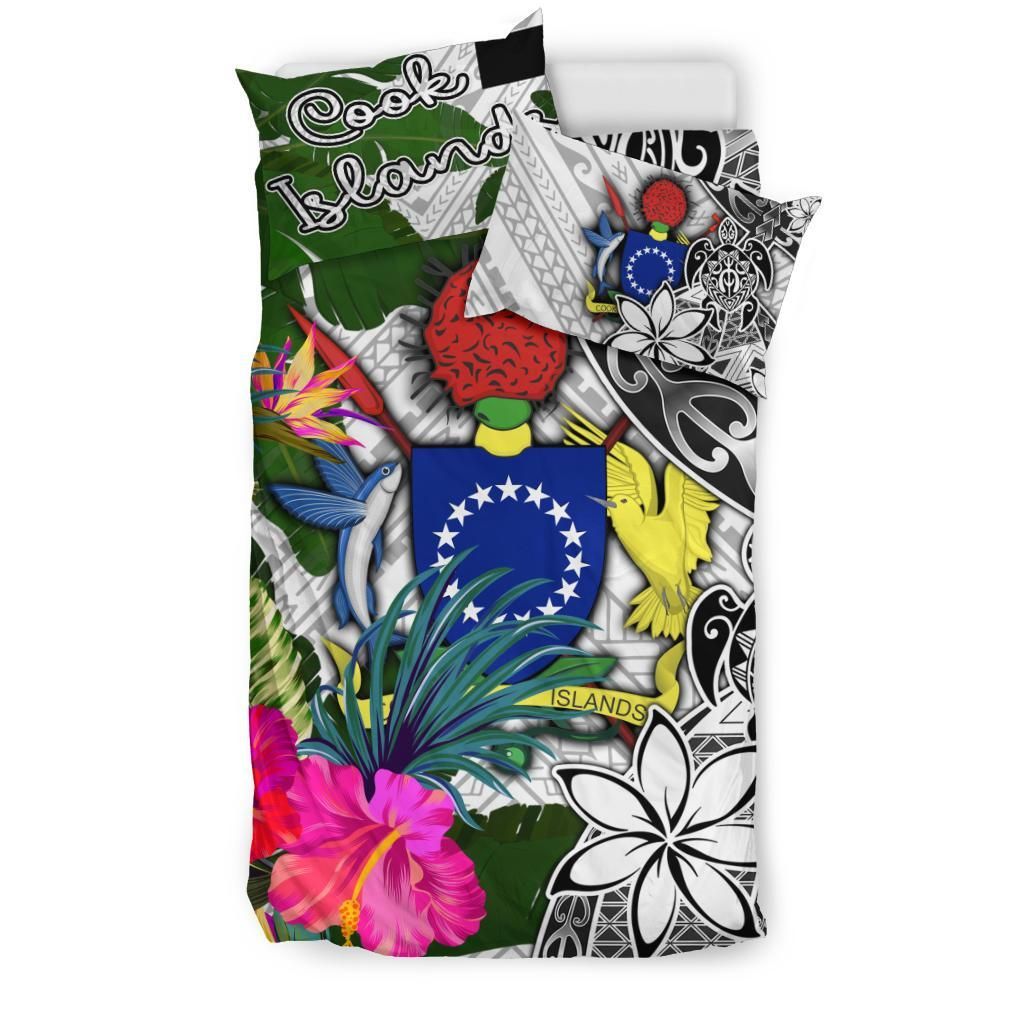 Cook Islands Bedding Set White - Turtle Plumeria Banana Leaf