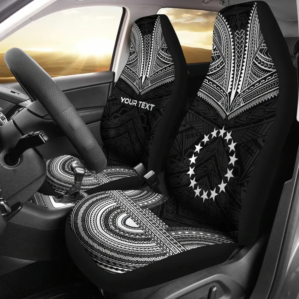 Cook Islands Custom Personalised Car Seat Cover - Cook Islands Flag Polynesian Chief Tattoo Black Version