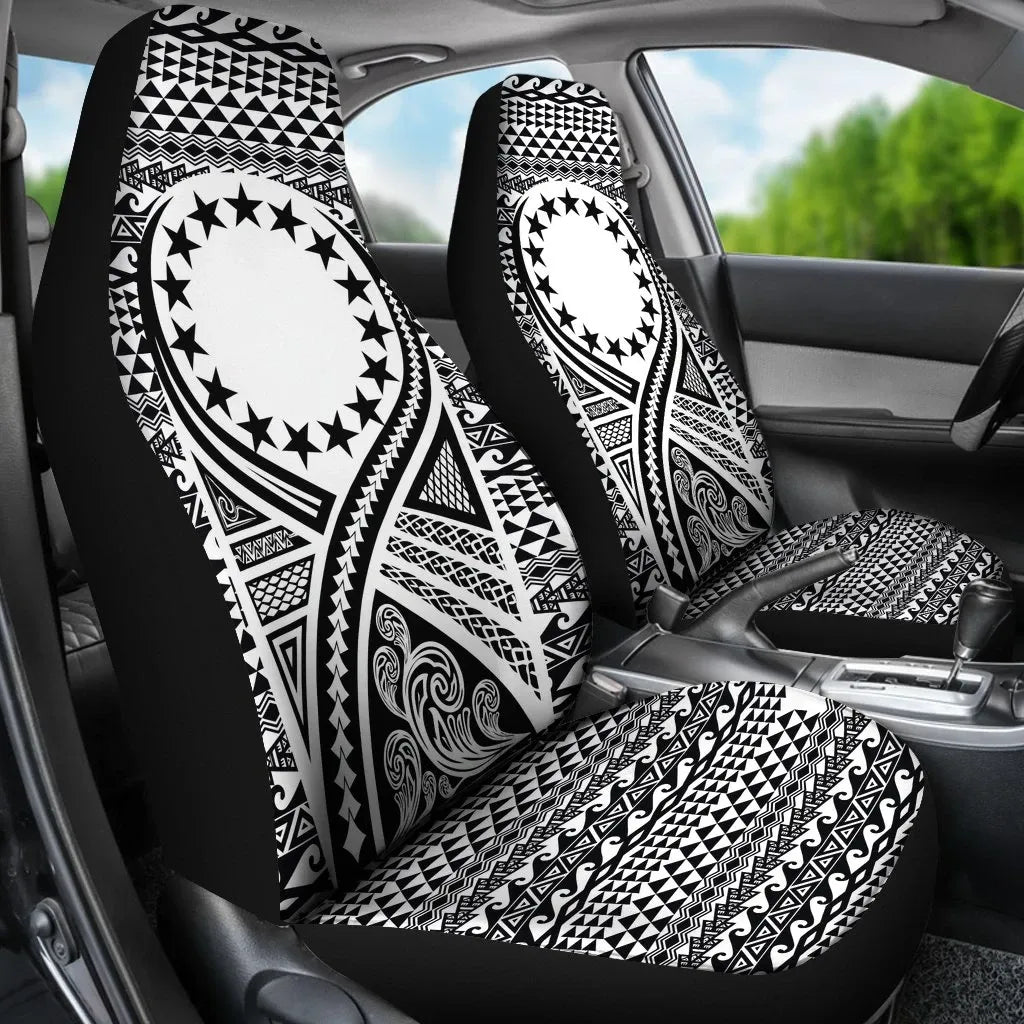 Cook Islands Car Seat Cover - Cook Islands Flag Polynesian Tattoo Black