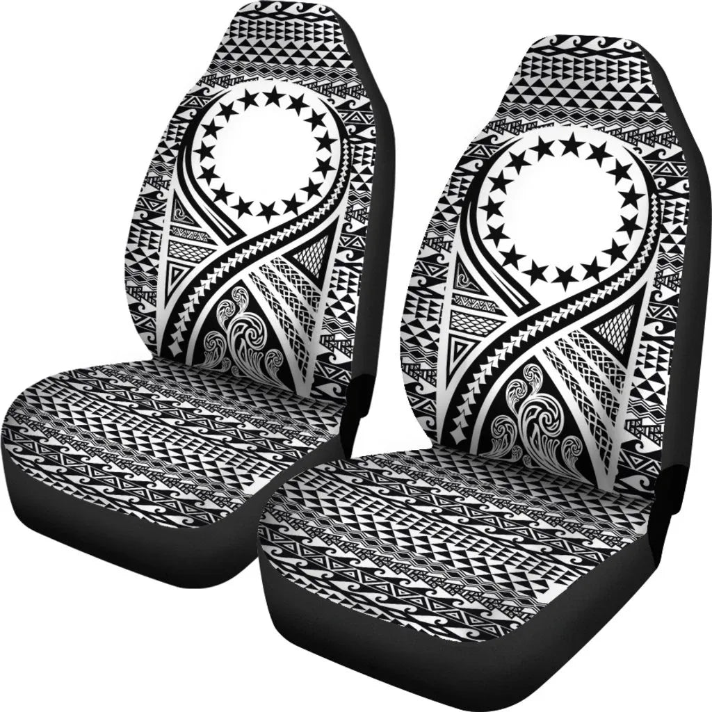 Cook Islands Car Seat Cover - Cook Islands Flag Polynesian Tattoo Black