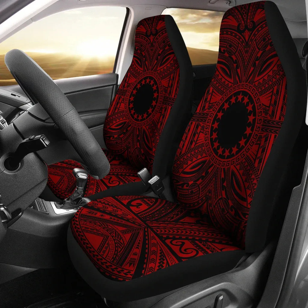 Cook Islands Car Seat Cover - Cook Islands Coat Of Arms Polynesian Red Black