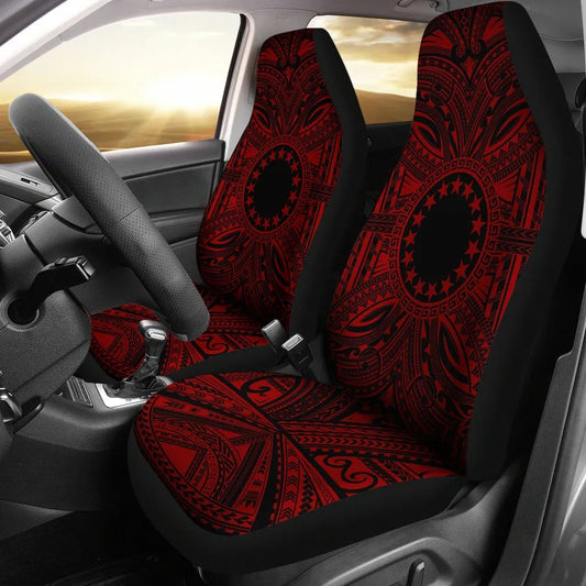 Cook Islands Car Seat Cover - Cook Islands Coat Of Arms Polynesian Red Black