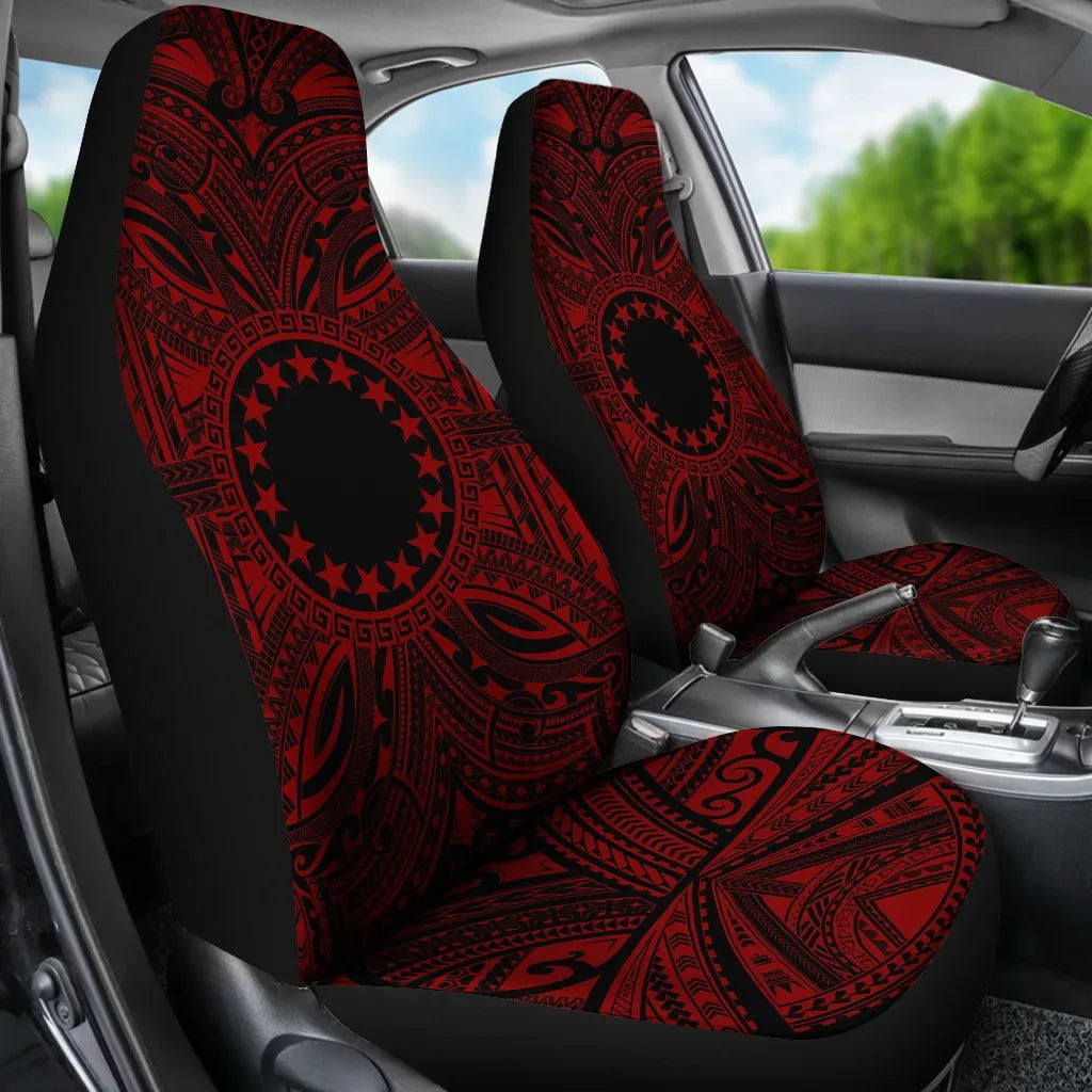 Cook Islands Car Seat Cover - Cook Islands Coat Of Arms Polynesian Red Black