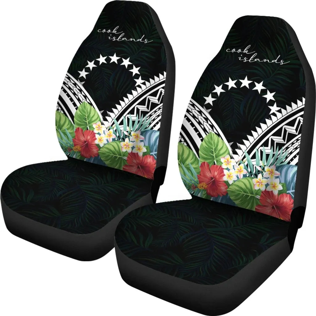 Cook Islands Car Seat Covers - Cook Islands Coat of Arms & Polynesian Tropical Flowers White