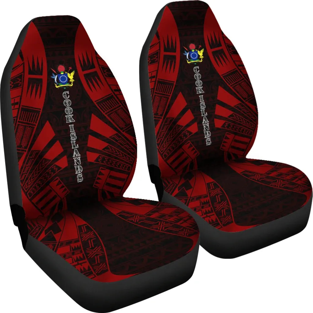 Cook Islands Car Seat Covers - Cook Islands Coat Of Arms Polynesian Tattoo Red