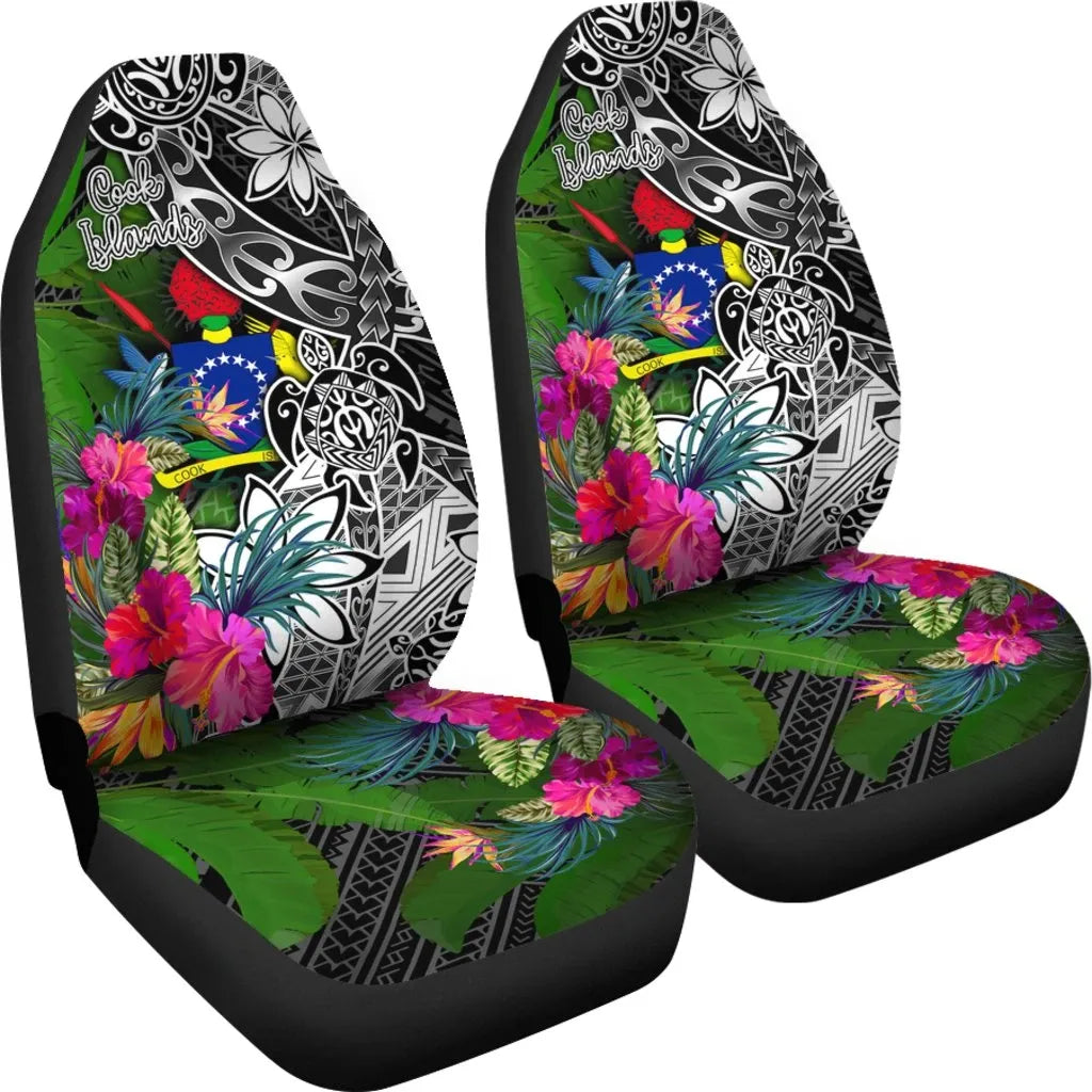 Cook Islands Car Seat Covers - Turtle Plumeria Banana Leaf