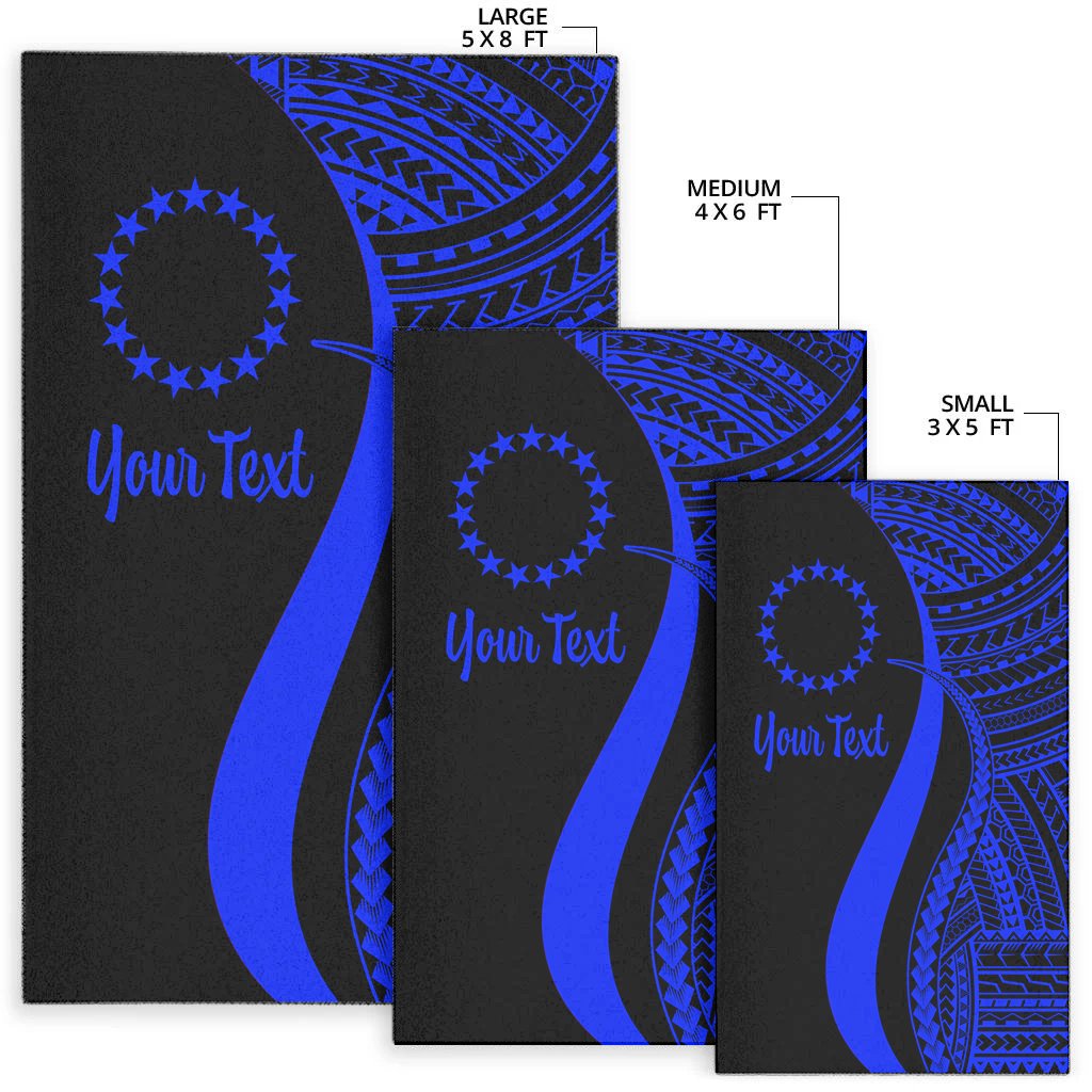 Cook Islands Custom Personalised Area Rug - Blue Polynesian Tentacle Tribal Pattern