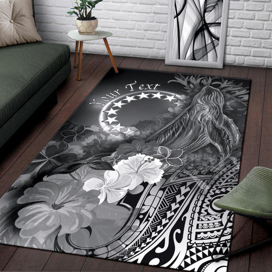 Cook Islandss Custom Personalised Area Rug - Humpback Whale with Tropical Flowers (White)