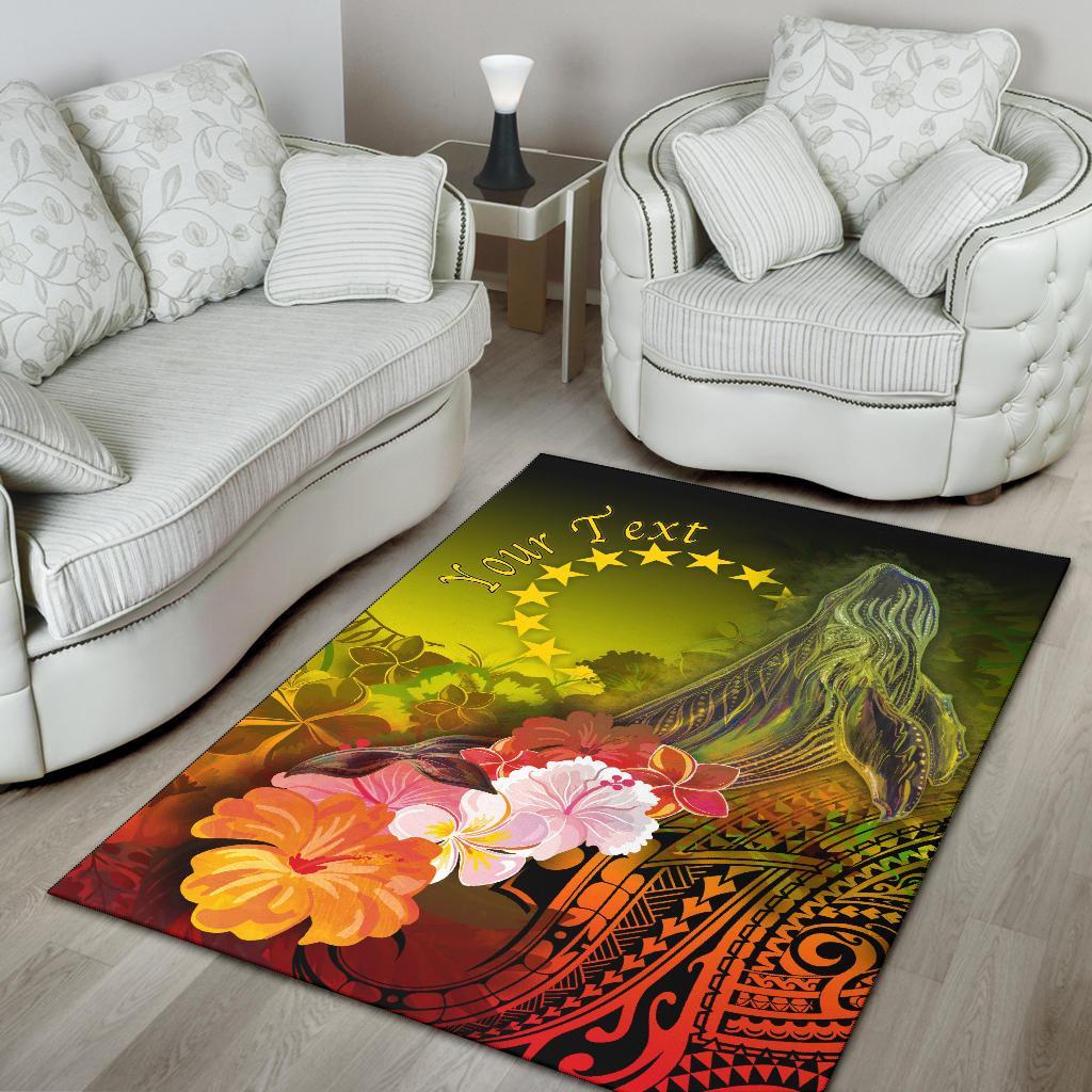 Cook Islandss Custom Personalised Area Rug - Humpback Whale with Tropical Flowers (Yellow)