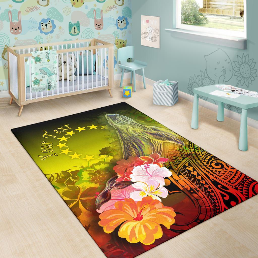 Cook Islandss Custom Personalised Area Rug - Humpback Whale with Tropical Flowers (Yellow)