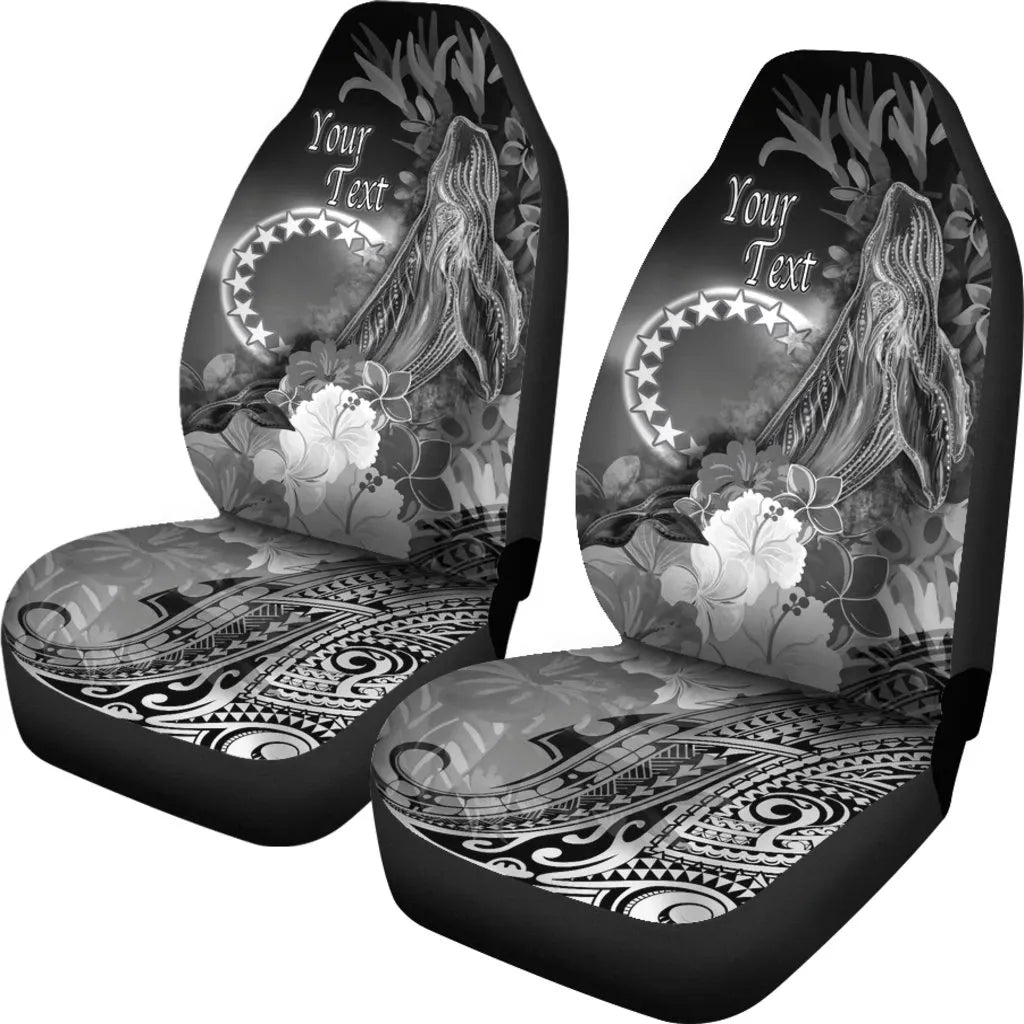 Cook Islands Custom Personalised Car Seat Covers - Humpback Whale with Tropical Flowers (White)