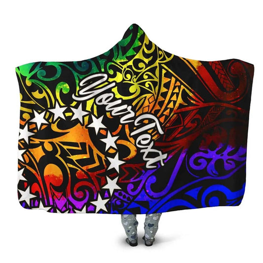 Cook Islands Custom Personalised Hooded Blanket - Rainbow Polynesian Pattern