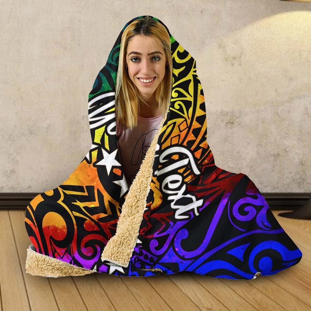 Cook Islands Custom Personalised Hooded Blanket - Rainbow Polynesian Pattern