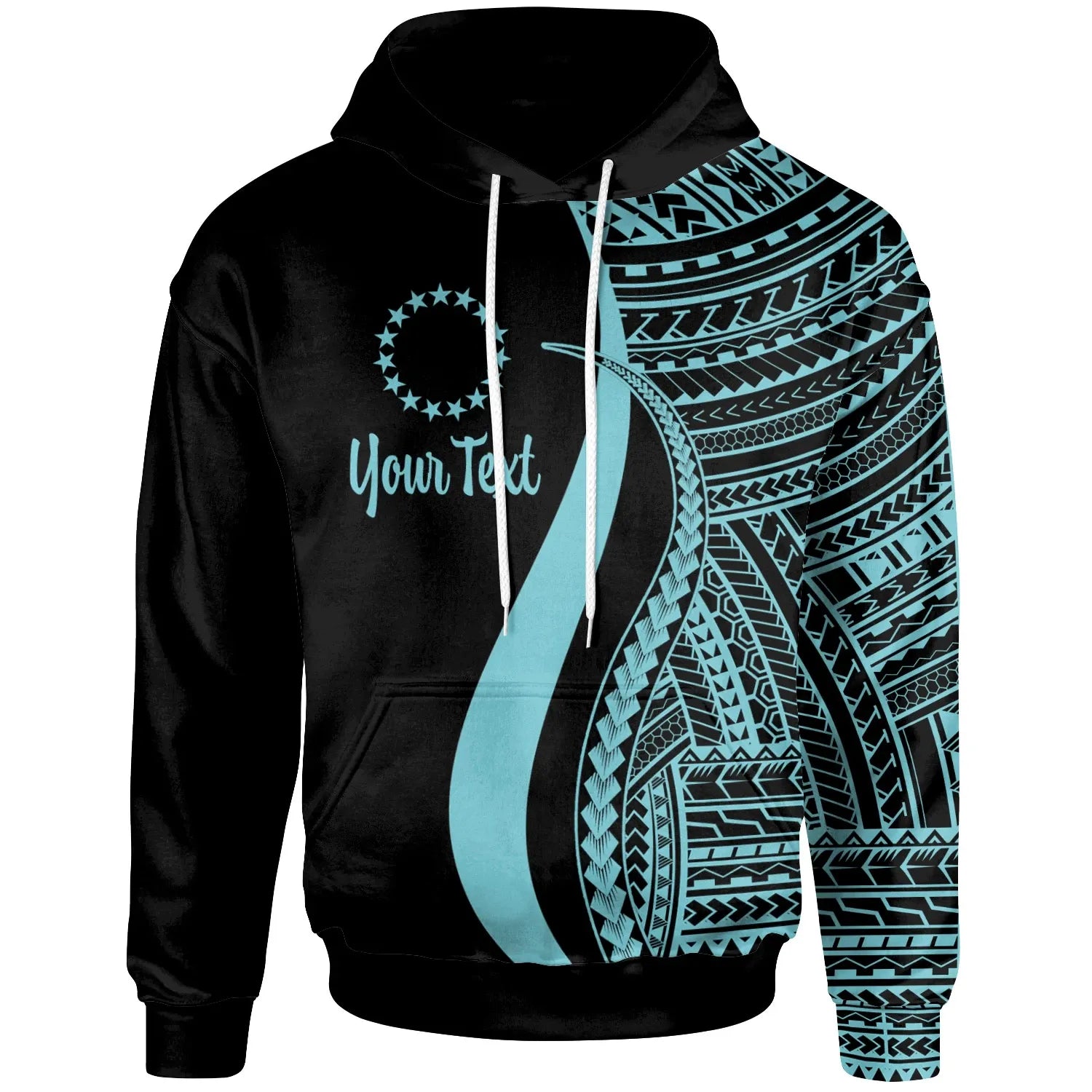 Cook Islands Custom Personalised Hoodie Turquoise - Tentacle Tribal Pattern