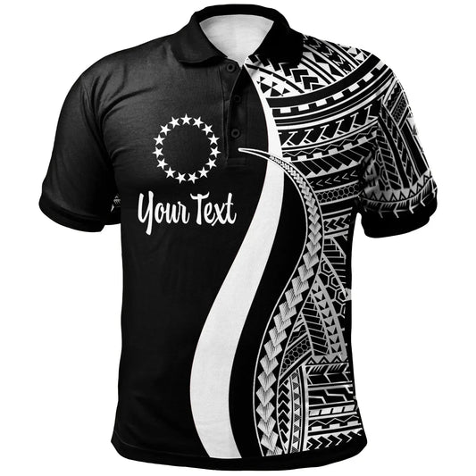 Cook Islands Custom Personalised Polo Shirt White - Polynesian Tentacle Tribal Pattern