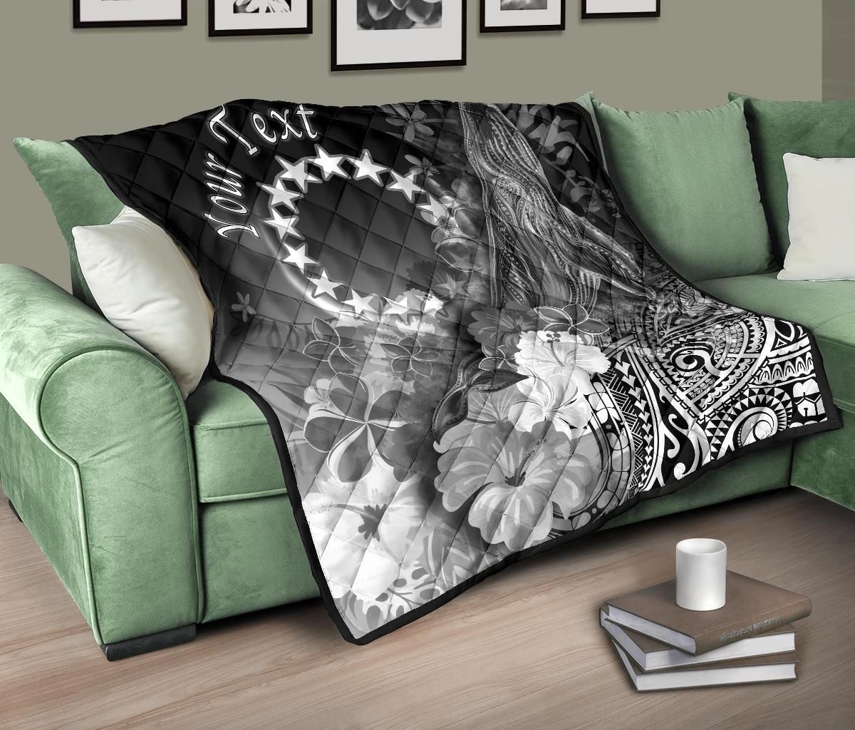 Cook Islands Custom Personalised Premium Quilt - Humpback Whale with Tropical Flowers (White)