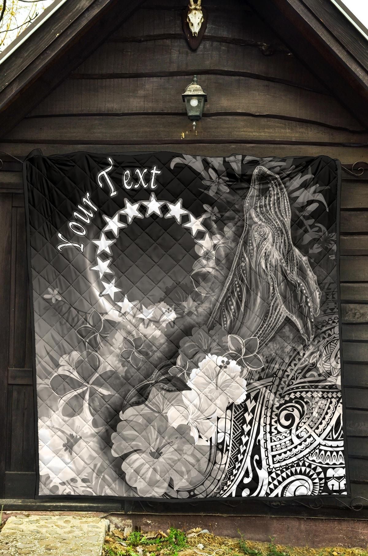 Cook Islands Custom Personalised Premium Quilt - Humpback Whale with Tropical Flowers (White)